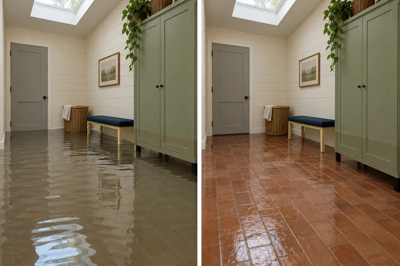Water Extraction Near Ashley Park — paired room views before and after water pickup