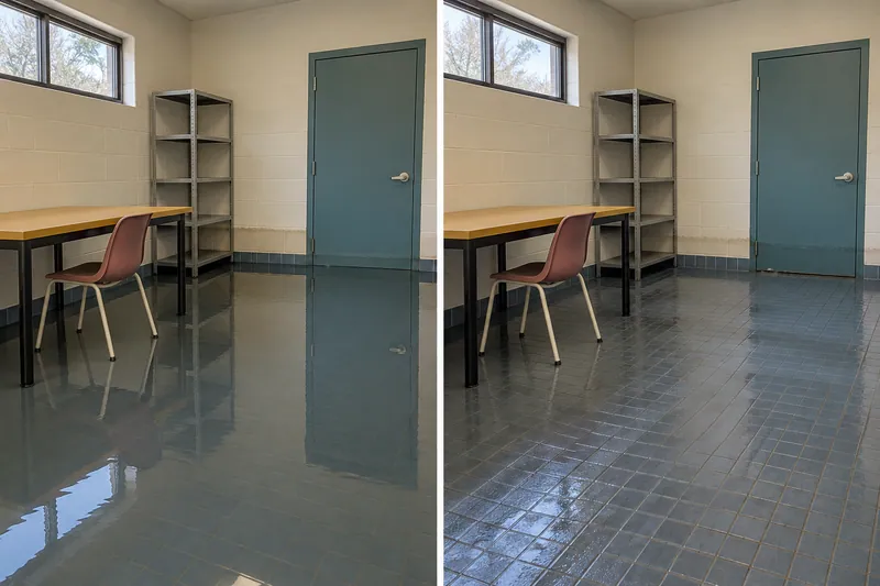 Water Extraction Near Forest Ridge Park — paired room views before and after water pickup