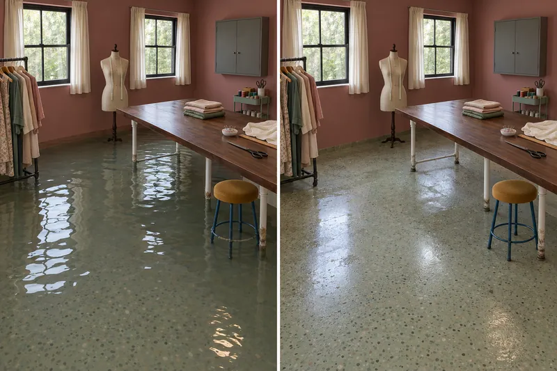 Water Extraction Near Heritage Oaks Park — paired room views before and after water pickup